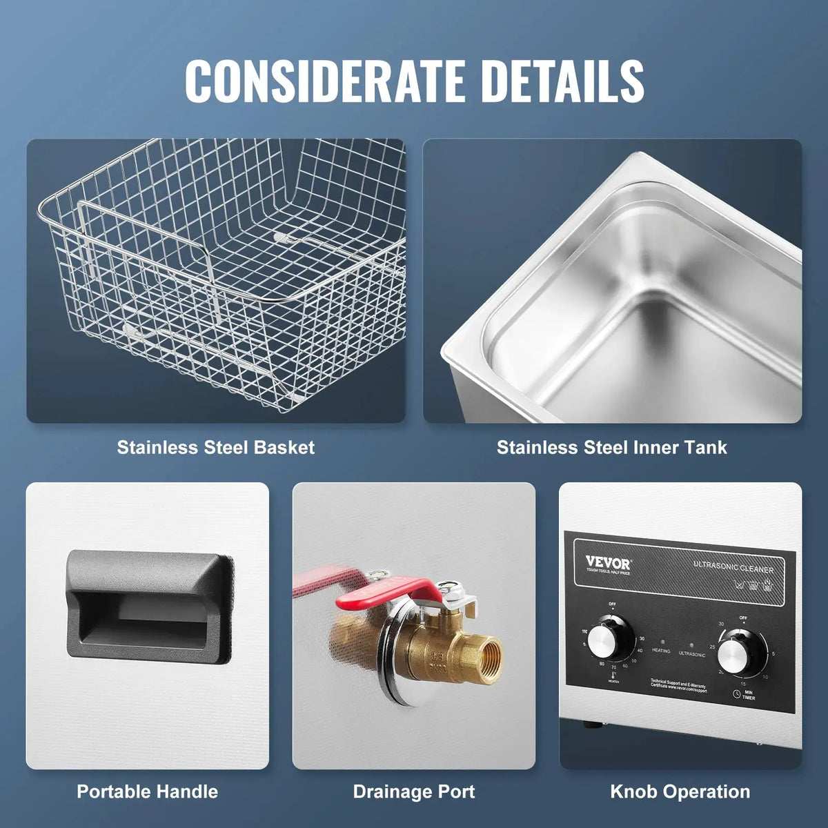 SucceBuy Knob Ultrasonic Cleaner with Heater & Timer for Lab — product view 5
