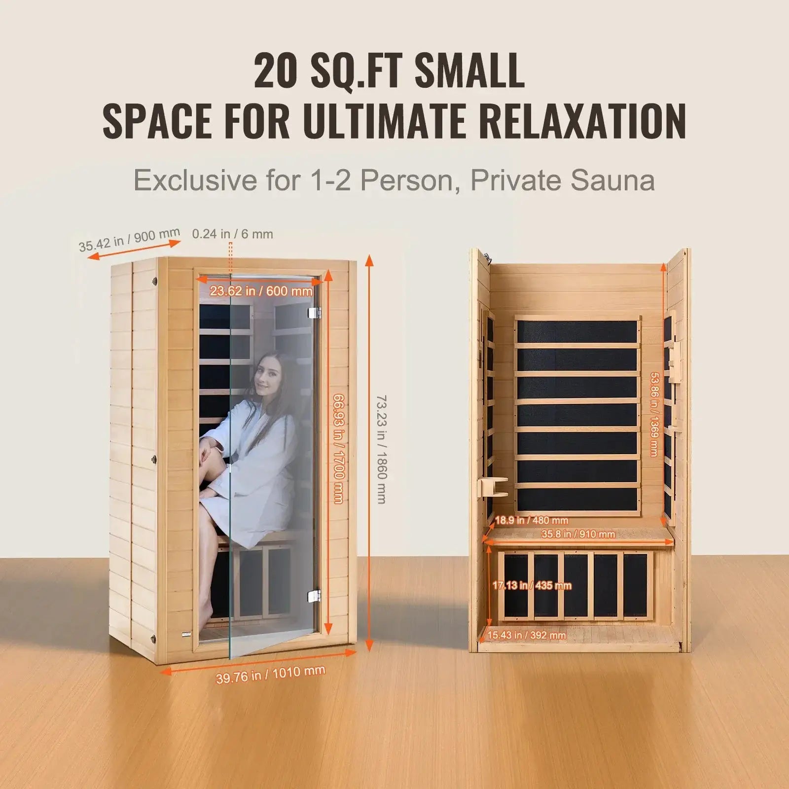 VEVOR Compact Far Infrared Hemlock Wood Sauna For Home