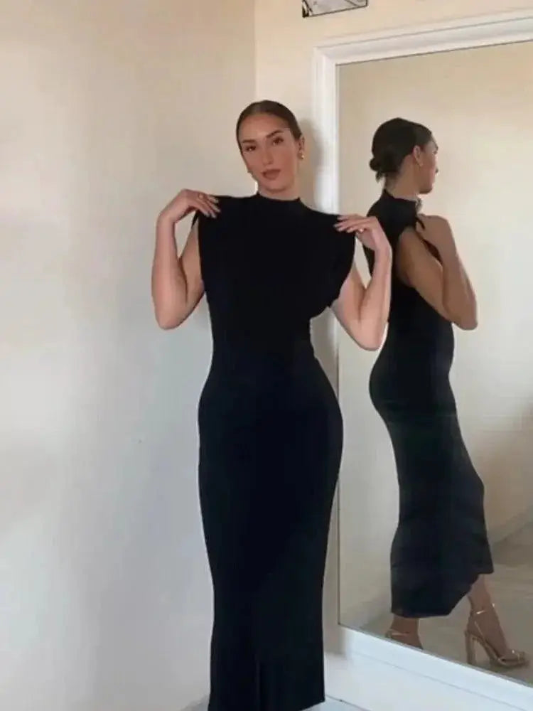 Elegant Split Sleeveless Dress Chic Streetwear Vestidos Women