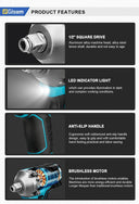 1000N.M Brushless Electric Impact Wrench Cordless Tool