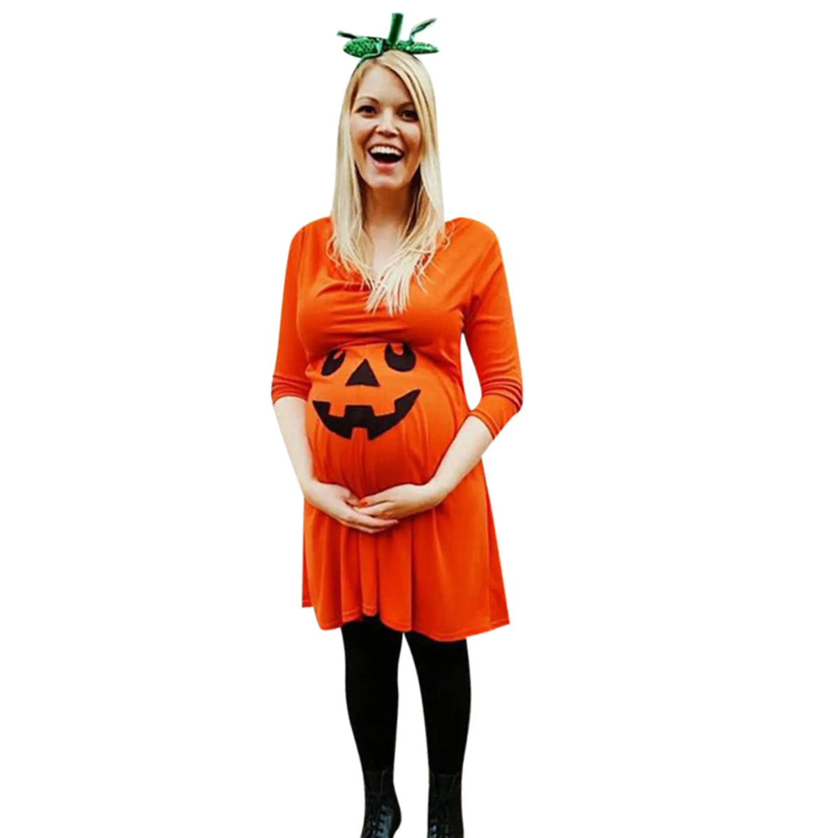 Pumpkin Print Maternity Party Dress