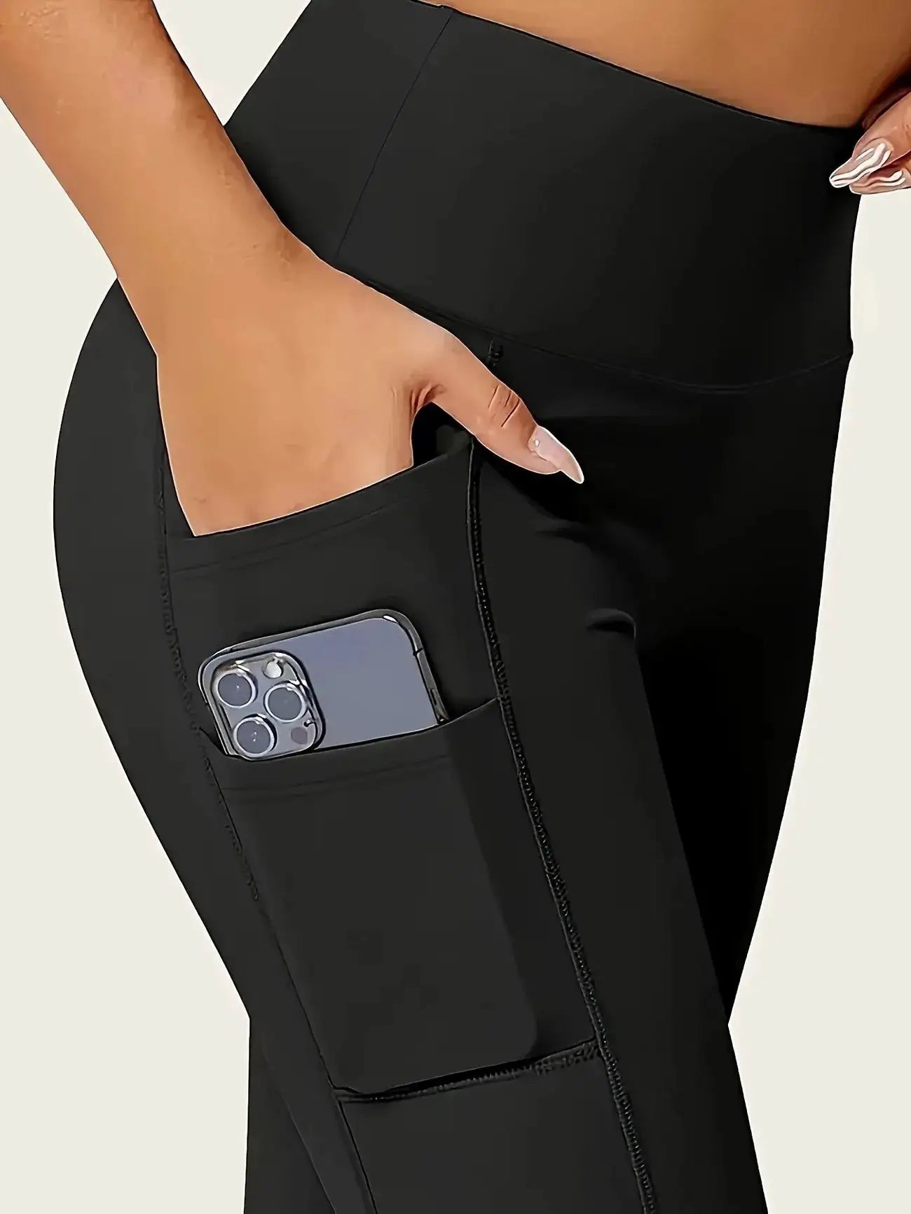 Women's High-Waisted Yoga Leggings with Pockets - Ultra-Stretch Slimming Workout Pants, All-Season Black Athletic Wear for Gym,