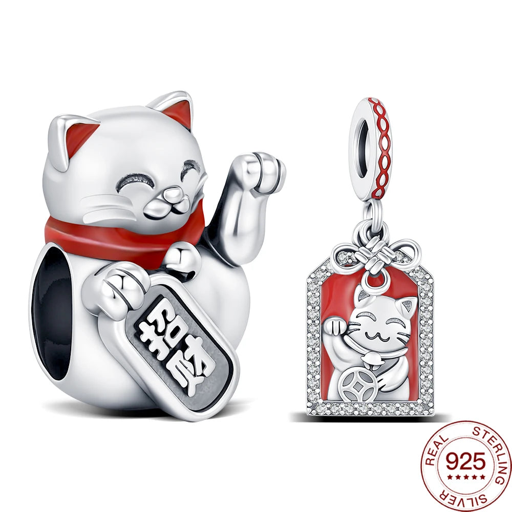 Silver Lucky Cat Bracelet Charm
