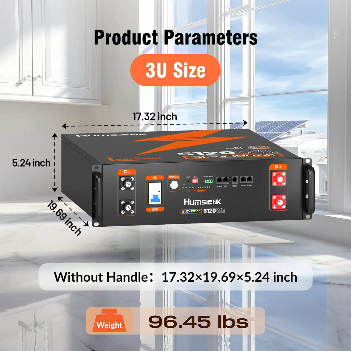 Humsienk 48V 100AH Server Rack LiFePO4 Battery 3U Size With Bluetooth 100A BMS 15000 Cycles For Inverter, RV, Vans, Solar Energy