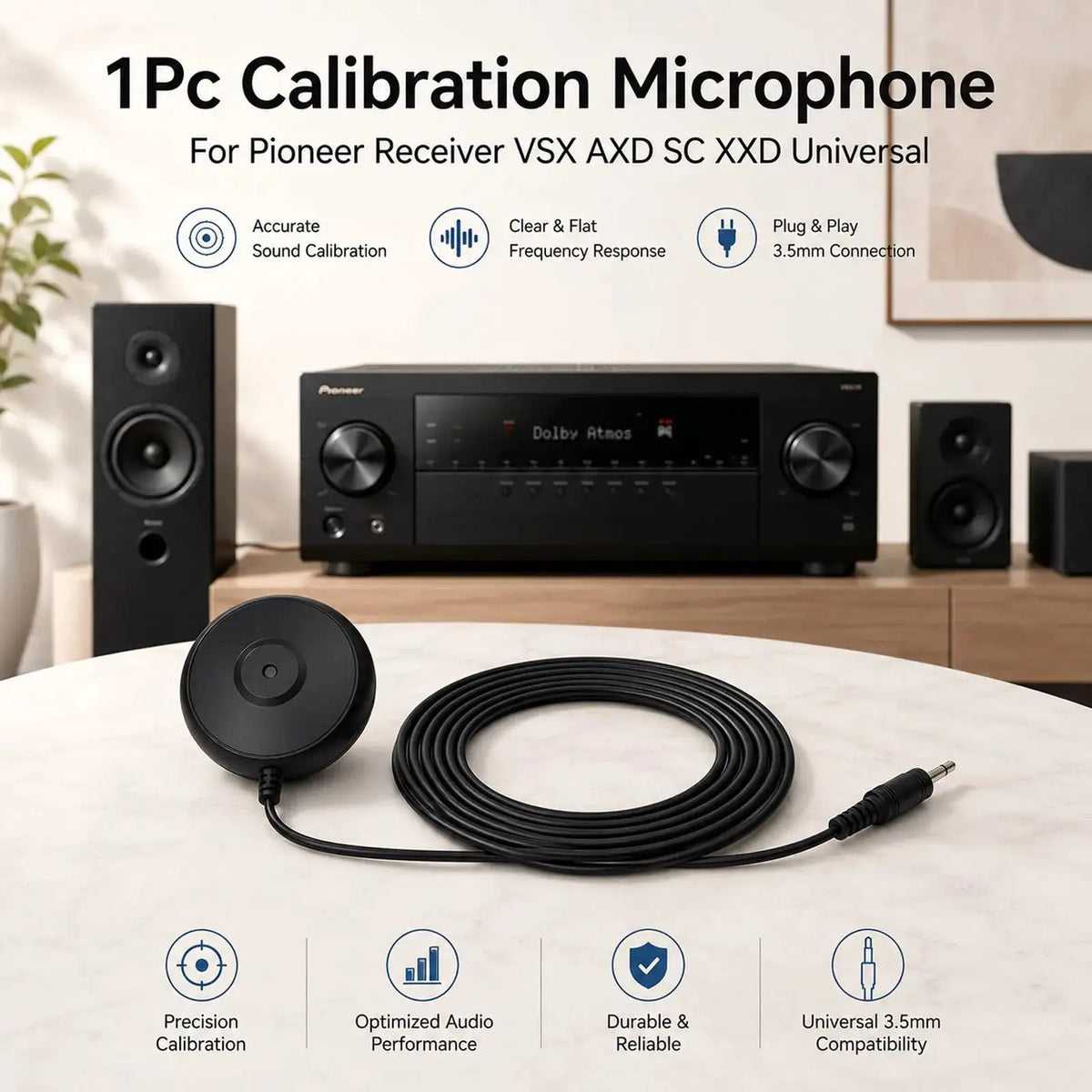 5M MCACC Desktop Calibration Microphone For Pioneer AXD SC XXD Calibration Mic 2.2KΩ Impedance Auto Calibration Mic Replacement