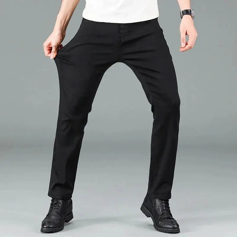Mens Pure Black Jeans Korean Version Trendy Straight Pants