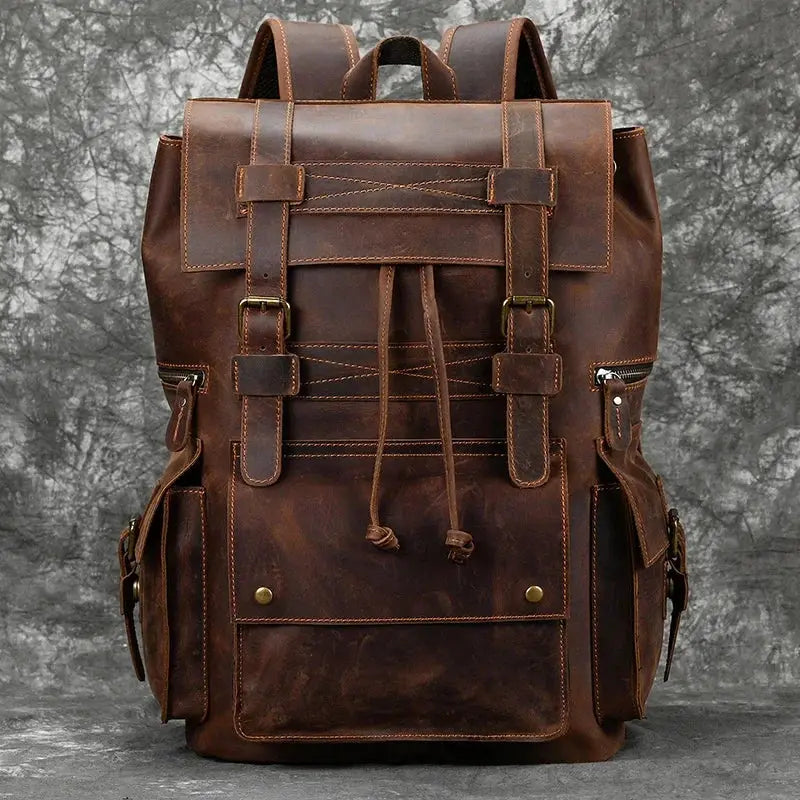 Arrivals Crazy Horse Leather Backpack For Men Large Bag
