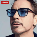 Tony Stark Rectangle Sunglasses for Men with Blue Lens