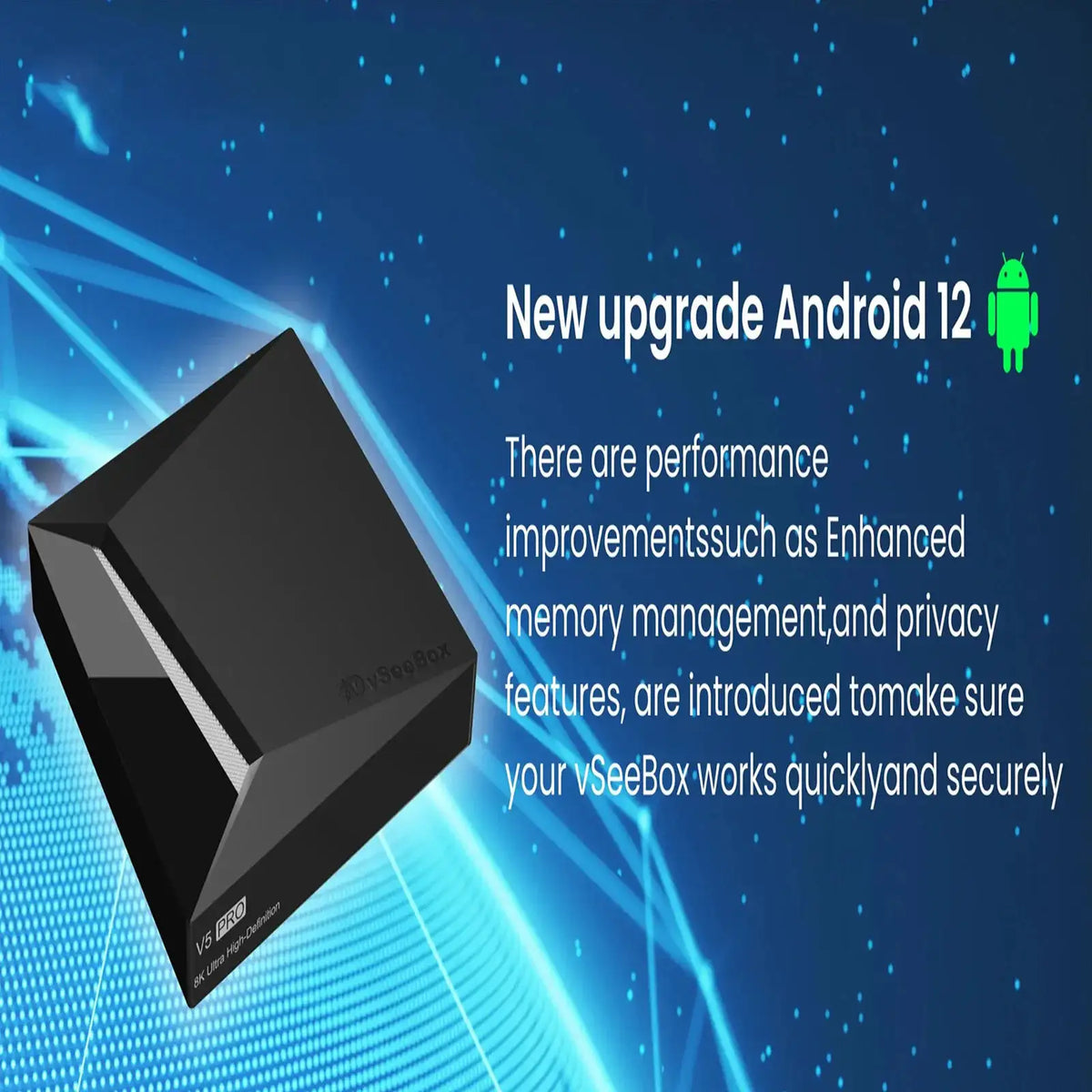Vseebox V5 Pro Android 12.0 4K UHD Smart TV Box with 4GB RAM 32GB Storage, Dual-Band WiFi 6, Bluetooth 5.0, Voice Remote