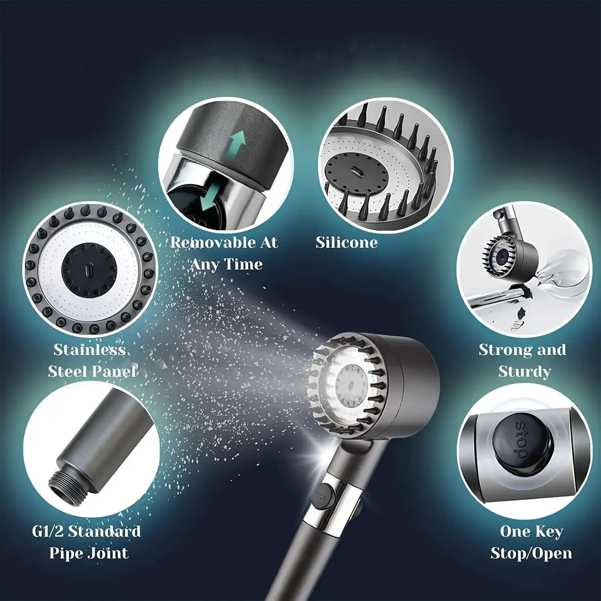 2025 new ion drop shower head with handheld filter shower, turbocharger with multiple spray modes, built-in filter on/off switch