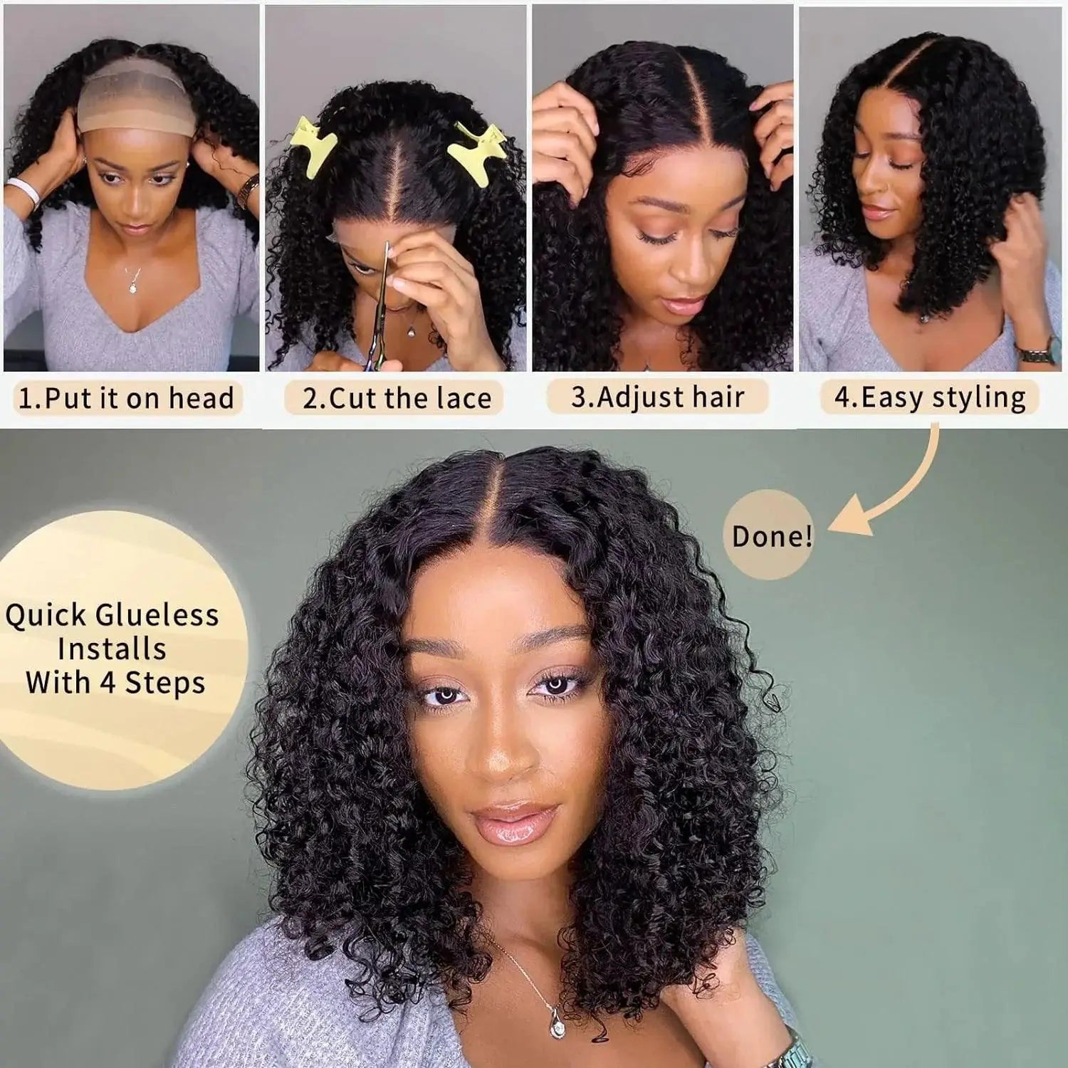 Chic Brazilian Kinky Curly Bob Wig With Glam Closure Hair