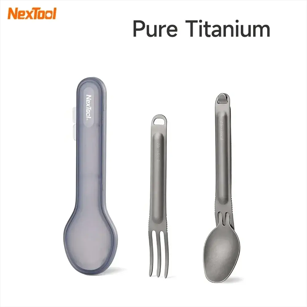 Lightweight Titanium Camping Spoon And Fork Set With Case