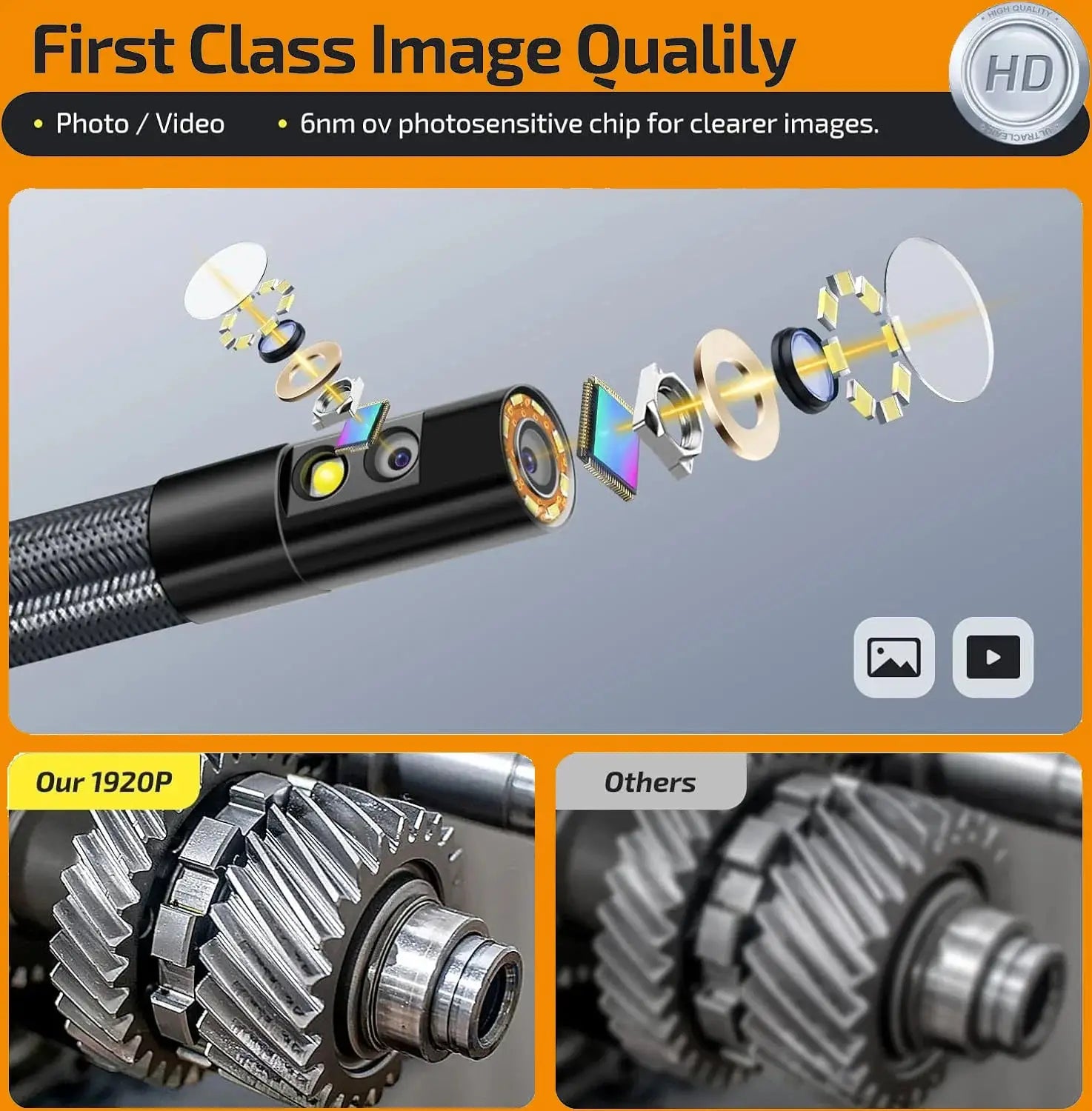 Lafoch S10 360 Rotating Dual Lens Endoscope - 3.9mm Probe, 5 - Inch IPS Display - stepyours.com