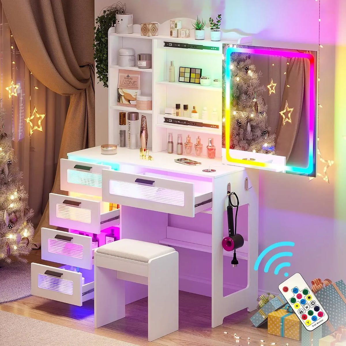Glass Corner Vanity Makeup Desk