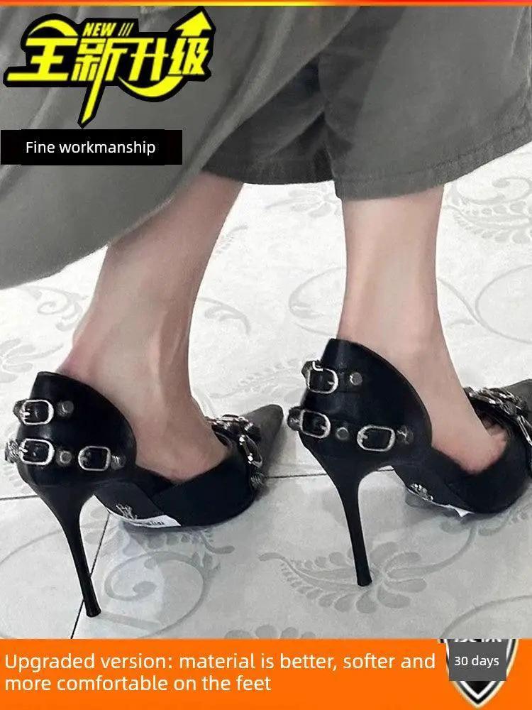 Rivets Buckle Hollow High Heels Chic Women Footwear