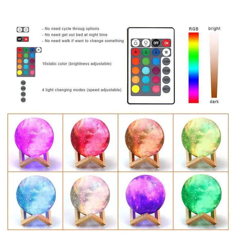 Moon Lamp With 16 Color Remote Control Night Light