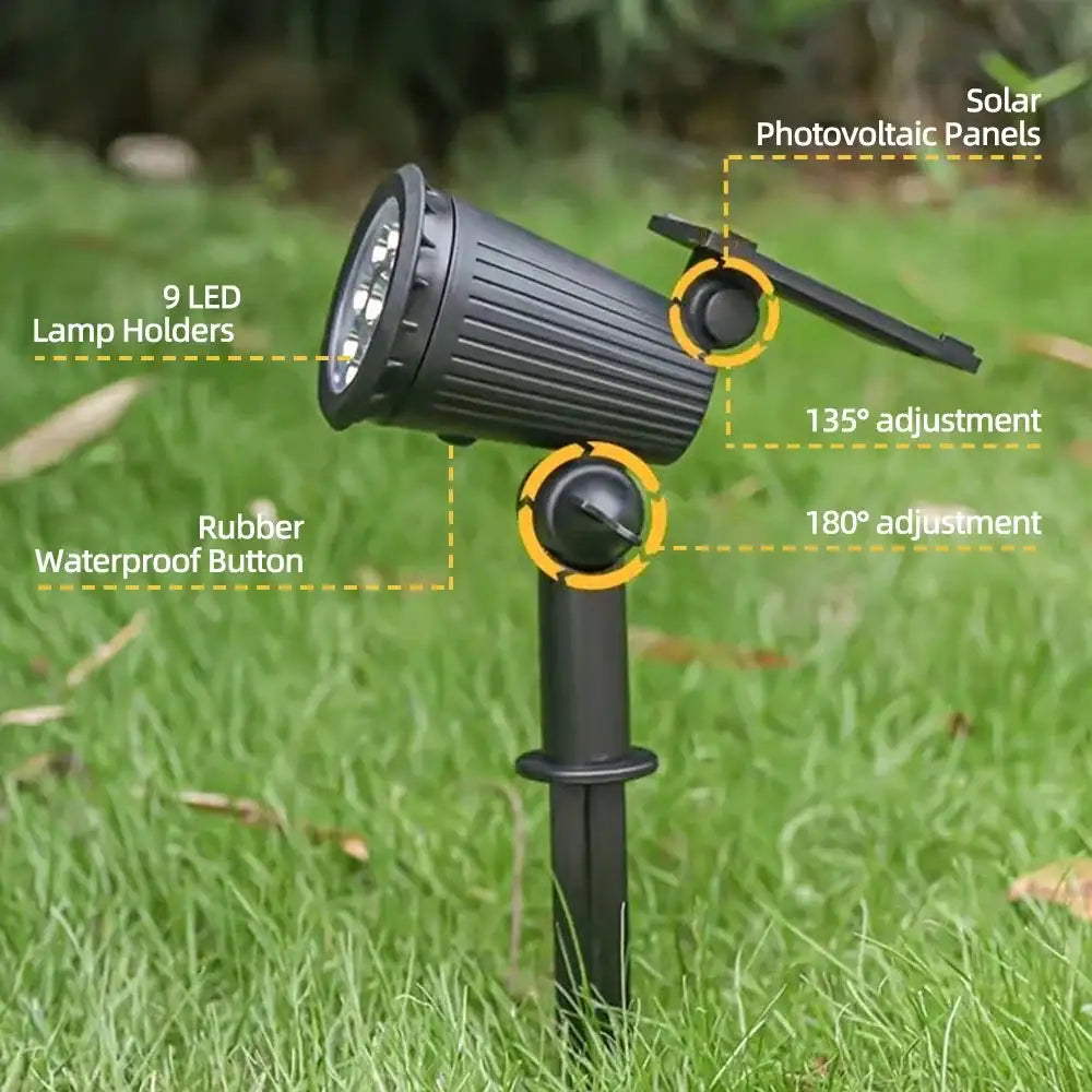 9 LED Solar Spot Lights IP65 Waterproof Outdoor RGB Solar Landscape Lights Brightness Adjustable for Garden Yard Palm Trees