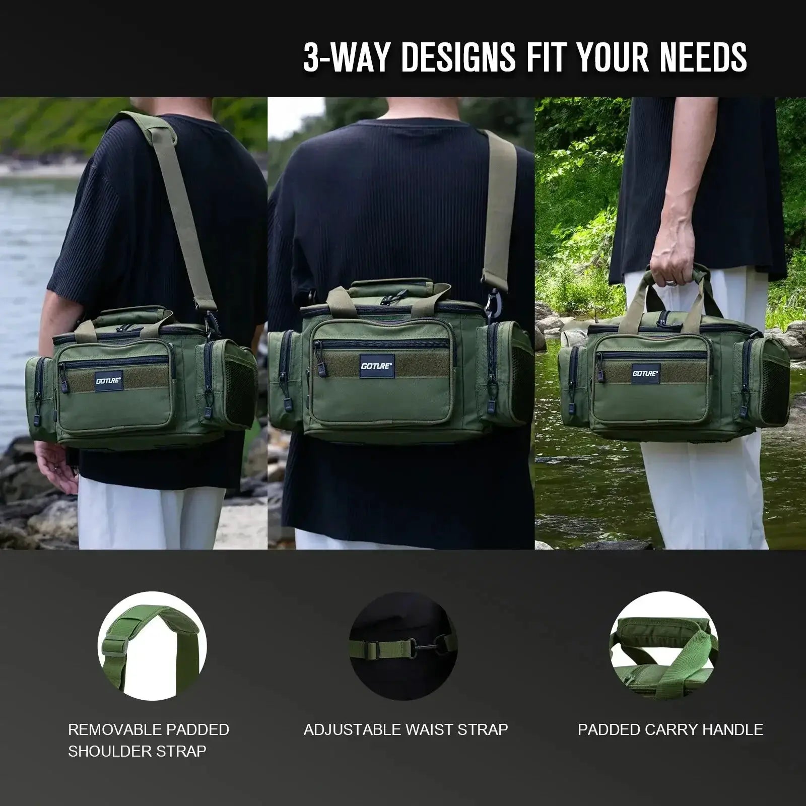 Goture High Capacity Fishing Tackle Bags 600D Oxford Cloth