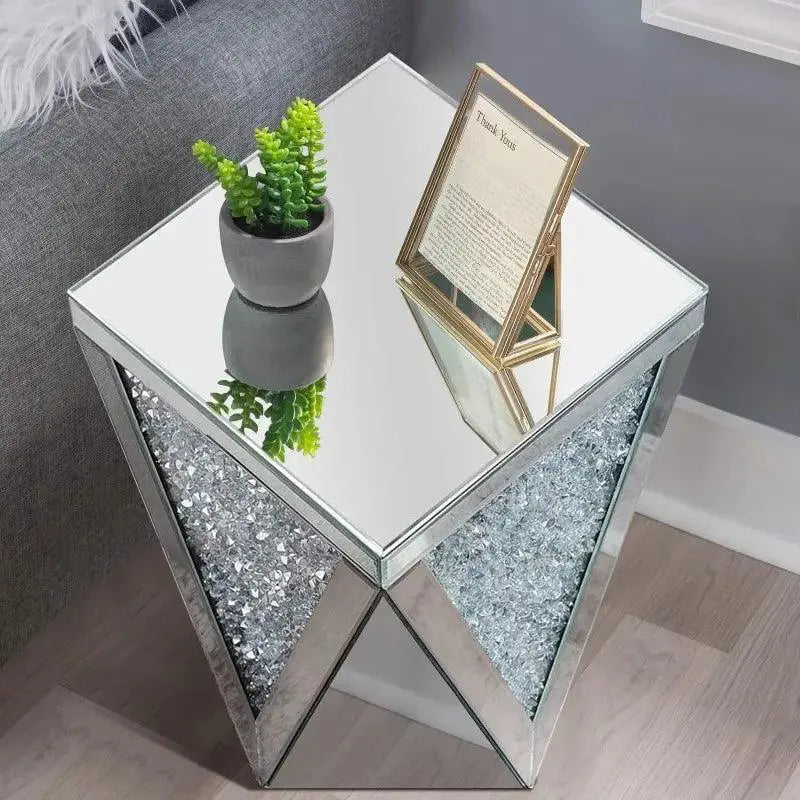 Pregaspor Silver Mirrored End Table With Crystal Inlay