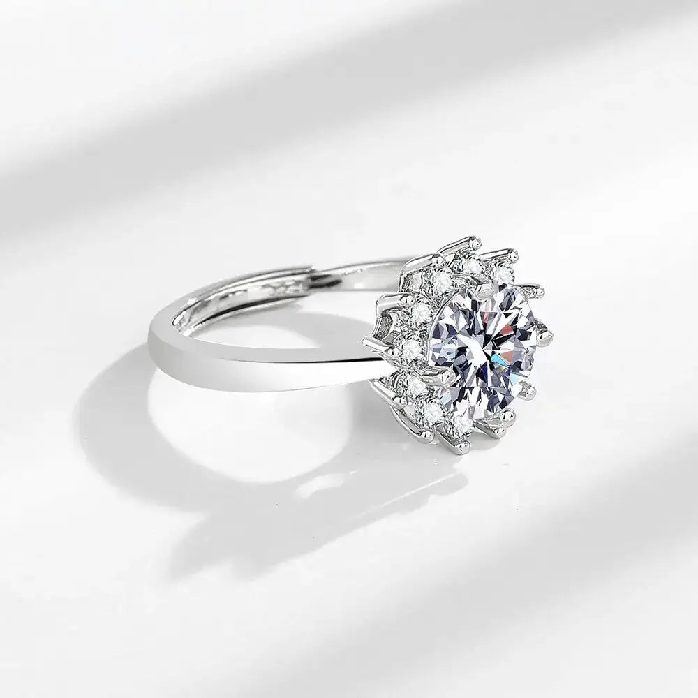Moissanite Ring in Sterling Silver Classic Round — product view 4
