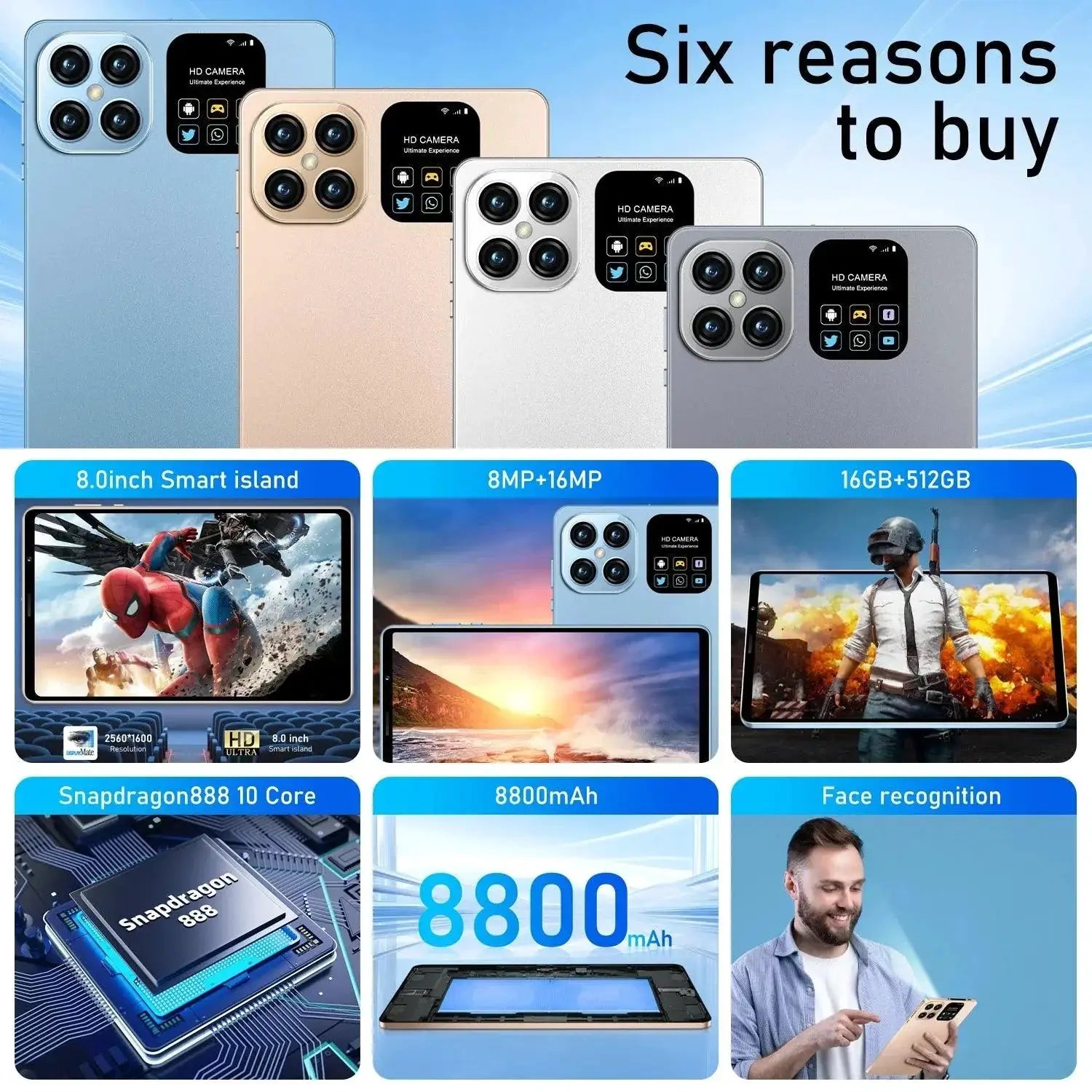 2024 Pad 6 Tablet 8 Inch Deca Core 16GB RAM 512GB Storage