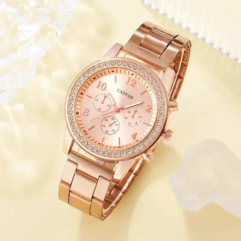Rose Gold 6 Piece Luxury Jewelry Set For Women Watch Ring