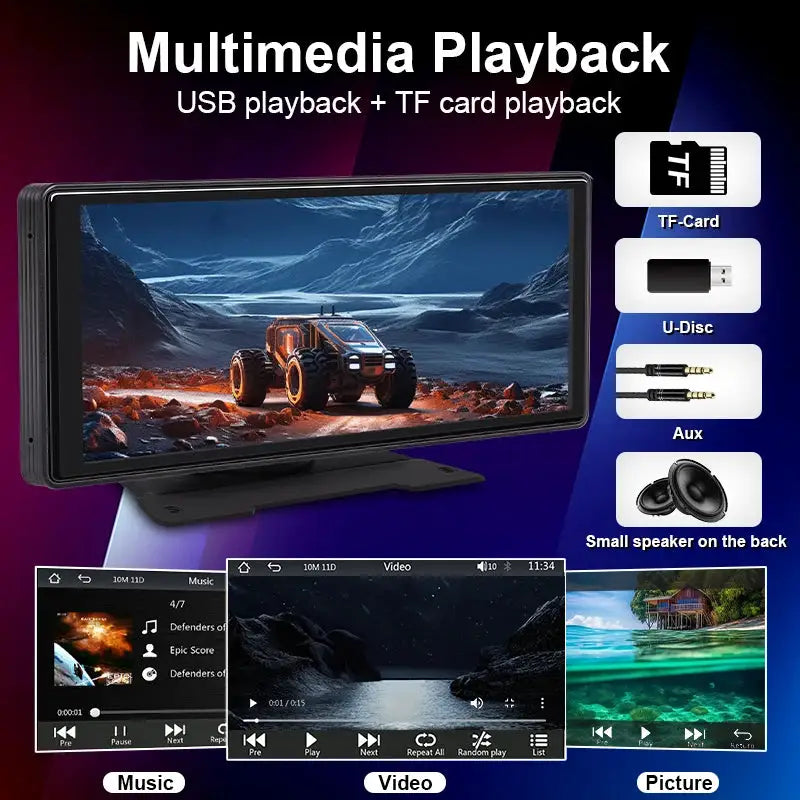 10.26" Car Mirror Radio Multimedia Video Player Universal Wireless Carplay Android Auto Screen With Bluetooth AUX USB