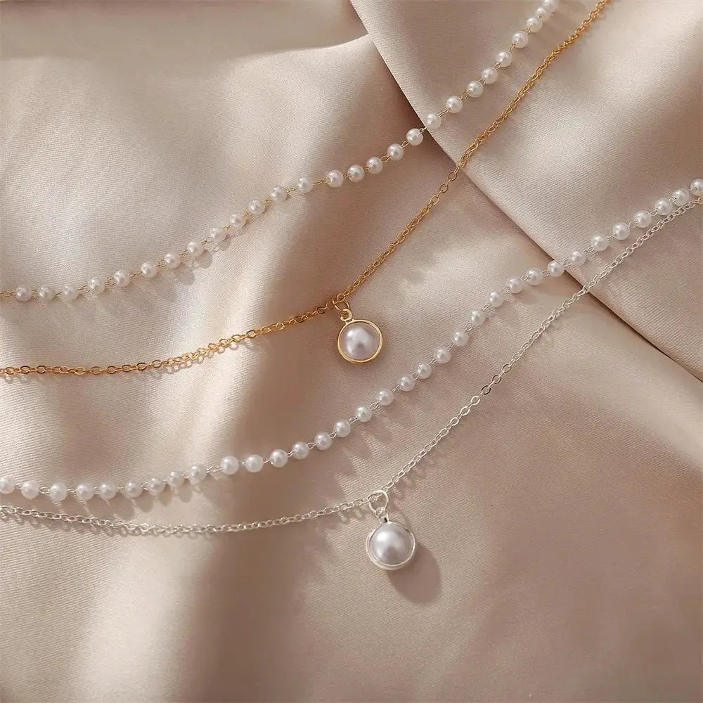 European Vintage Beaded Pearl Choker Necklace for Women
