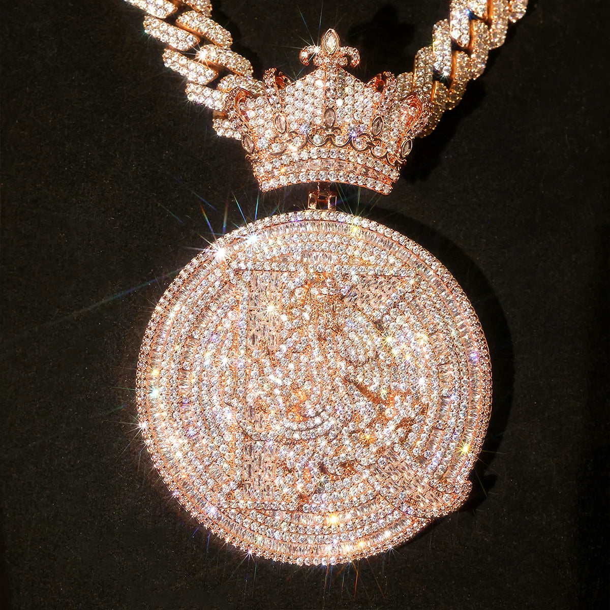 Iced Out Crown Round Medallion