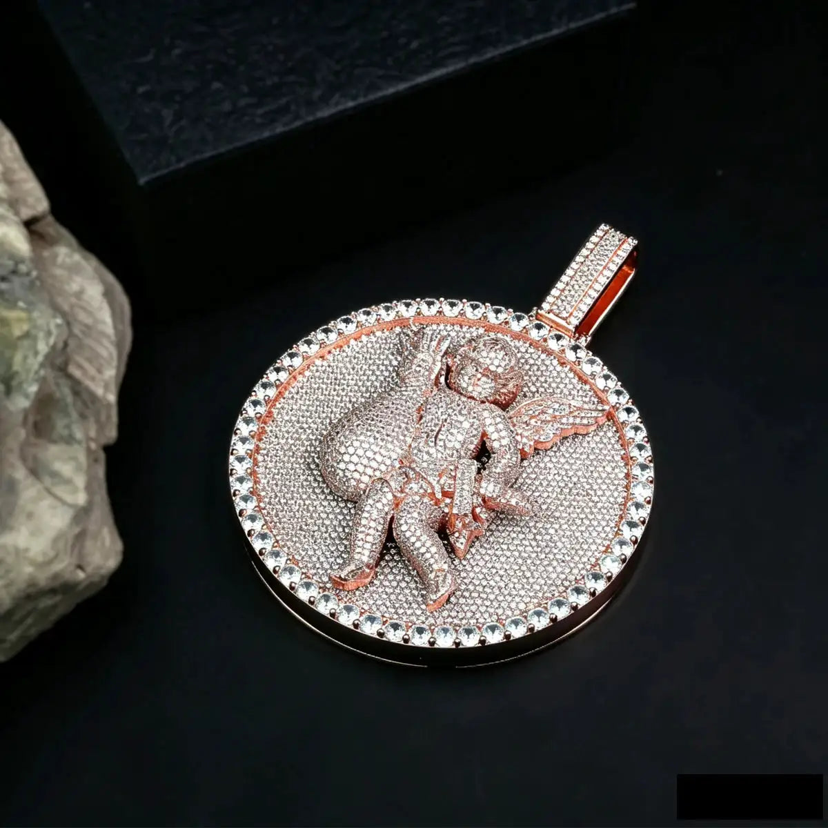 Gold Rose Gold Plated Cherub Angel Medallion Pendant Full Micro — product view 6