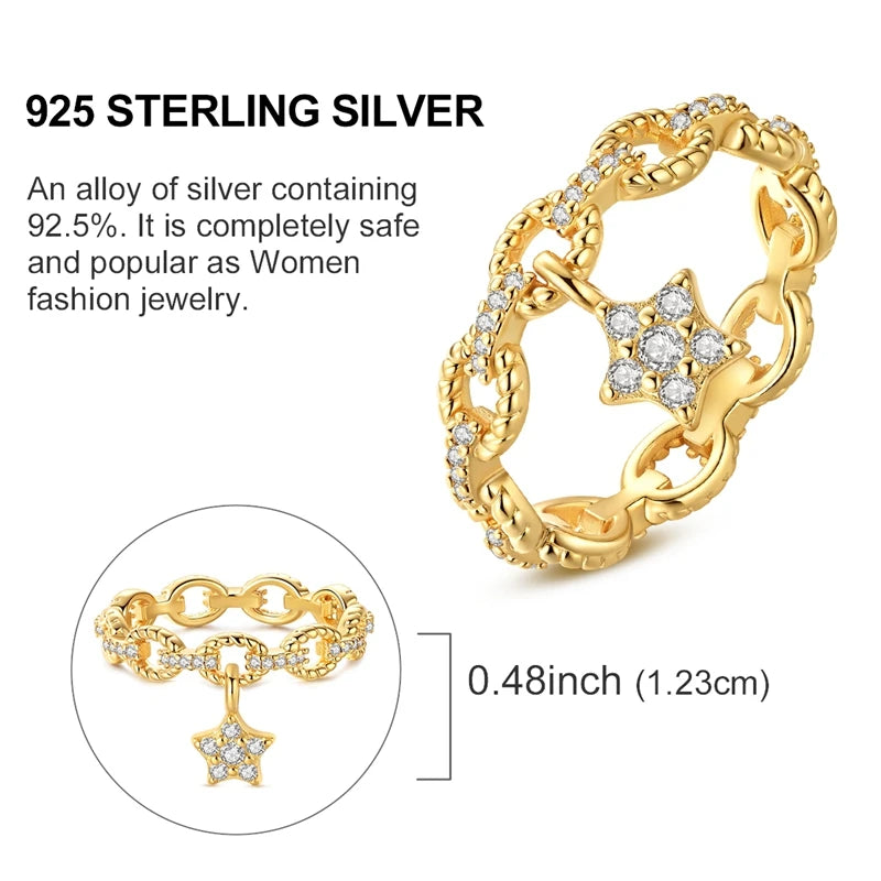 Ring Sterling Silver Sparkling Gold