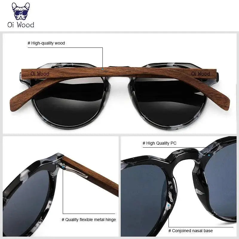 Walnut Wood Round Sunglasses With Red Lenses Men And Women