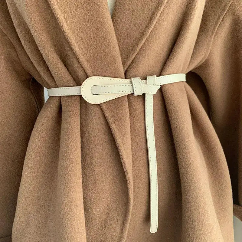 Luxurious Black Coffee Thin Knot Womens Leather Belt