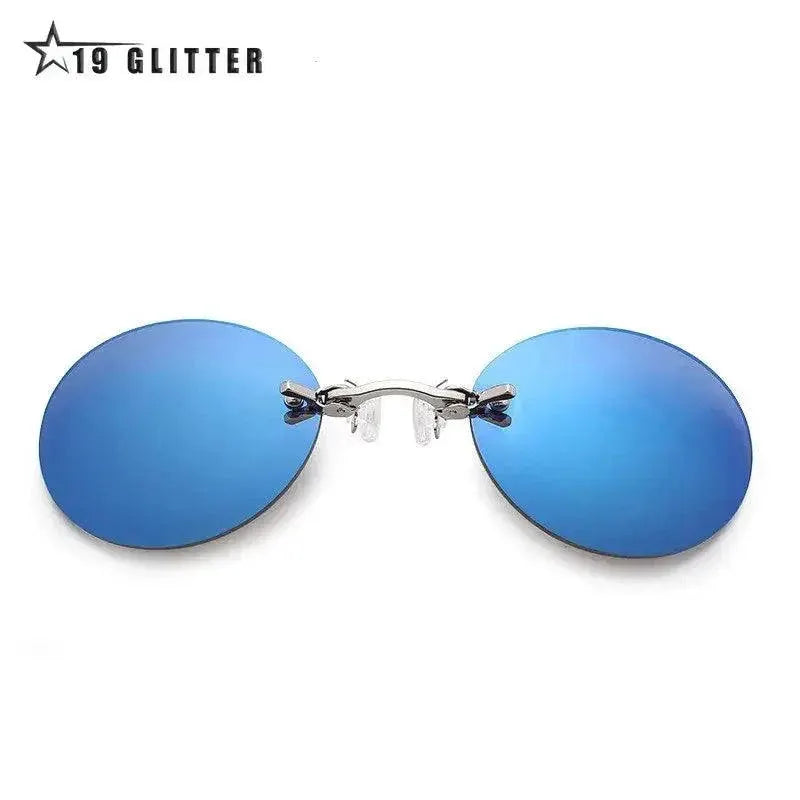 UV400 Clip On Round Rimless Sunglasses For Men Vintage Mini
