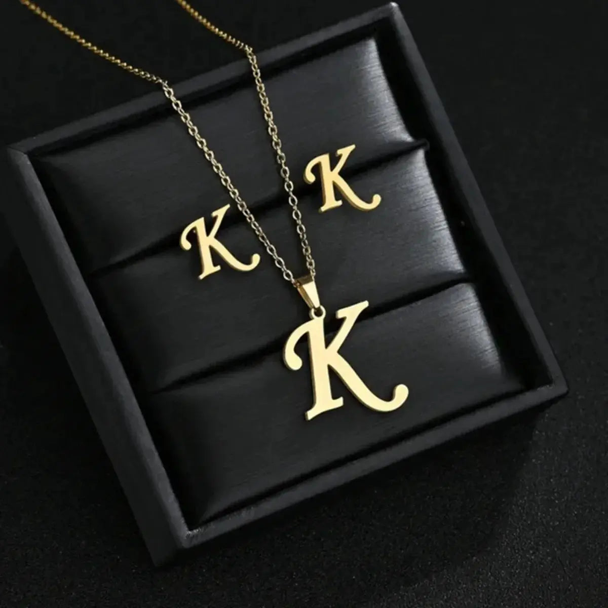 Stainless Steel Alphabet Initial Necklace And Earrings Set
