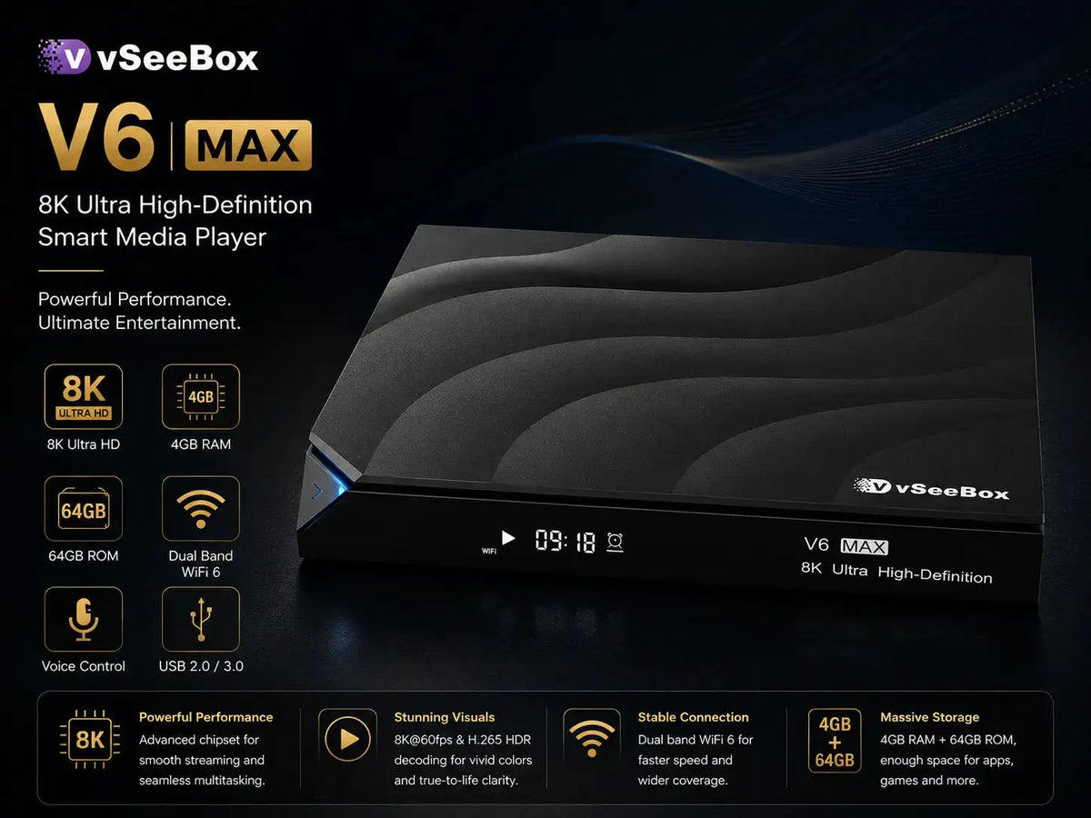 Vseebox V6 Max, 4GB+64GB, Vsee Box Time Shift with Parental Control, 6K Ultra HD