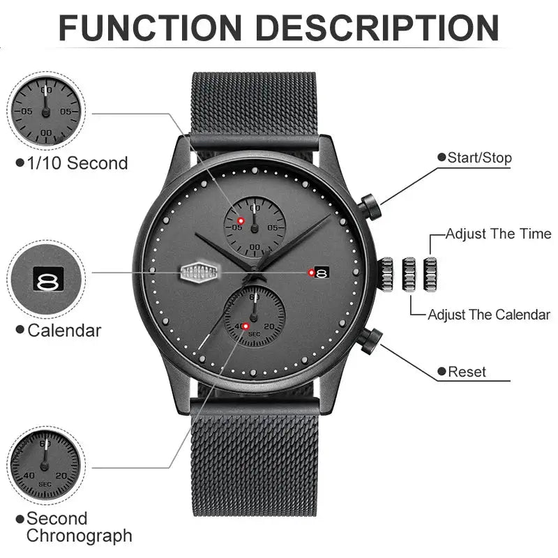 Premium Black Chronograph Watch — product image 3