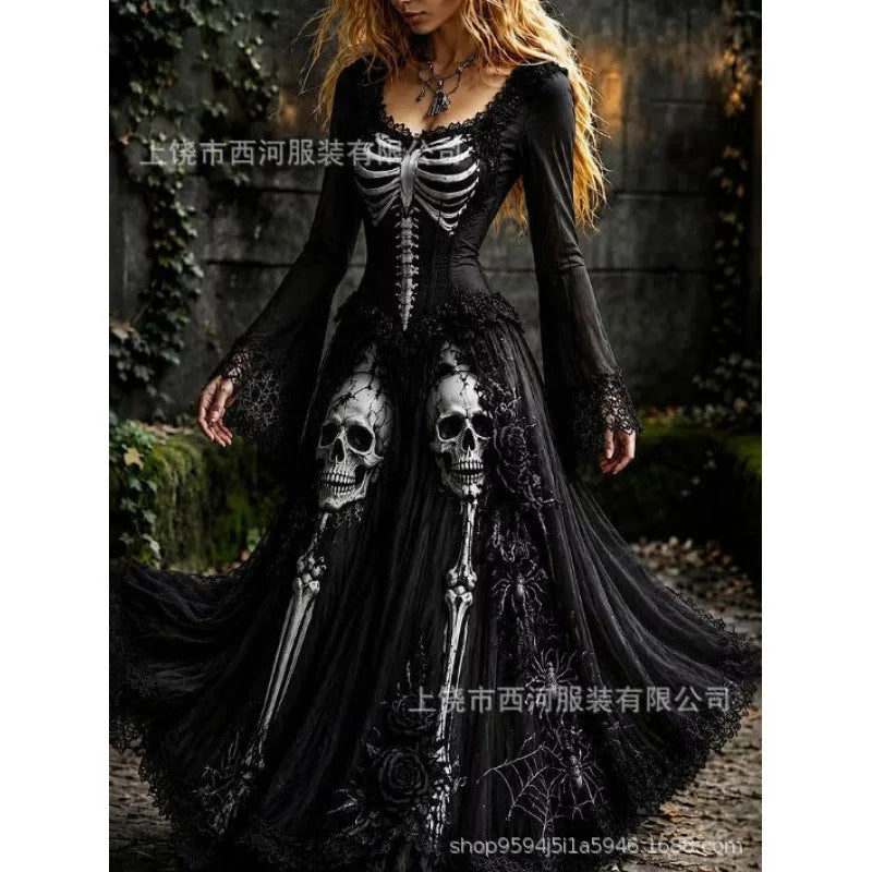 Dark Pleated Gothic Maxi Dress