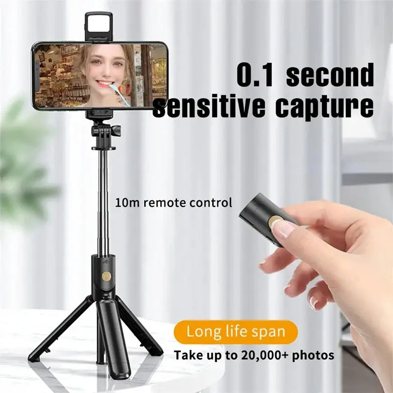 Selfie Stick Wireless Tripod Stand with Light Bluetooth Remote Extendable Tripod for iPhone Mobile Phone Live Streaming