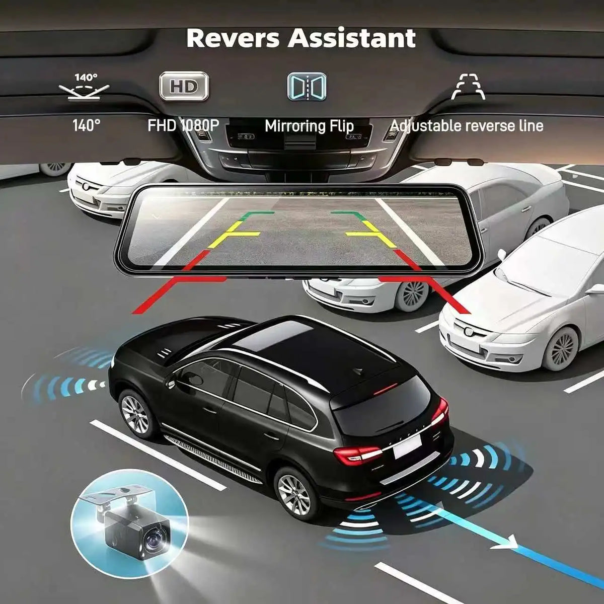 Ultrawide '' Rear View Mirror Camera with Carplay & Android — product view 4