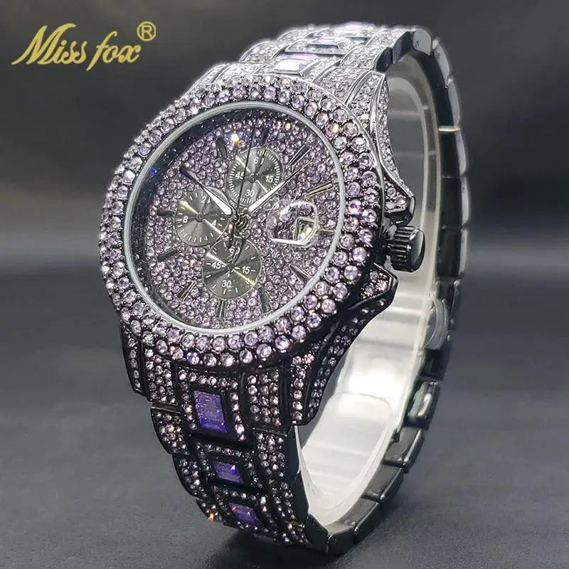 Blue Diamond Watch Hip Hop Fashion Timepiece Luxury