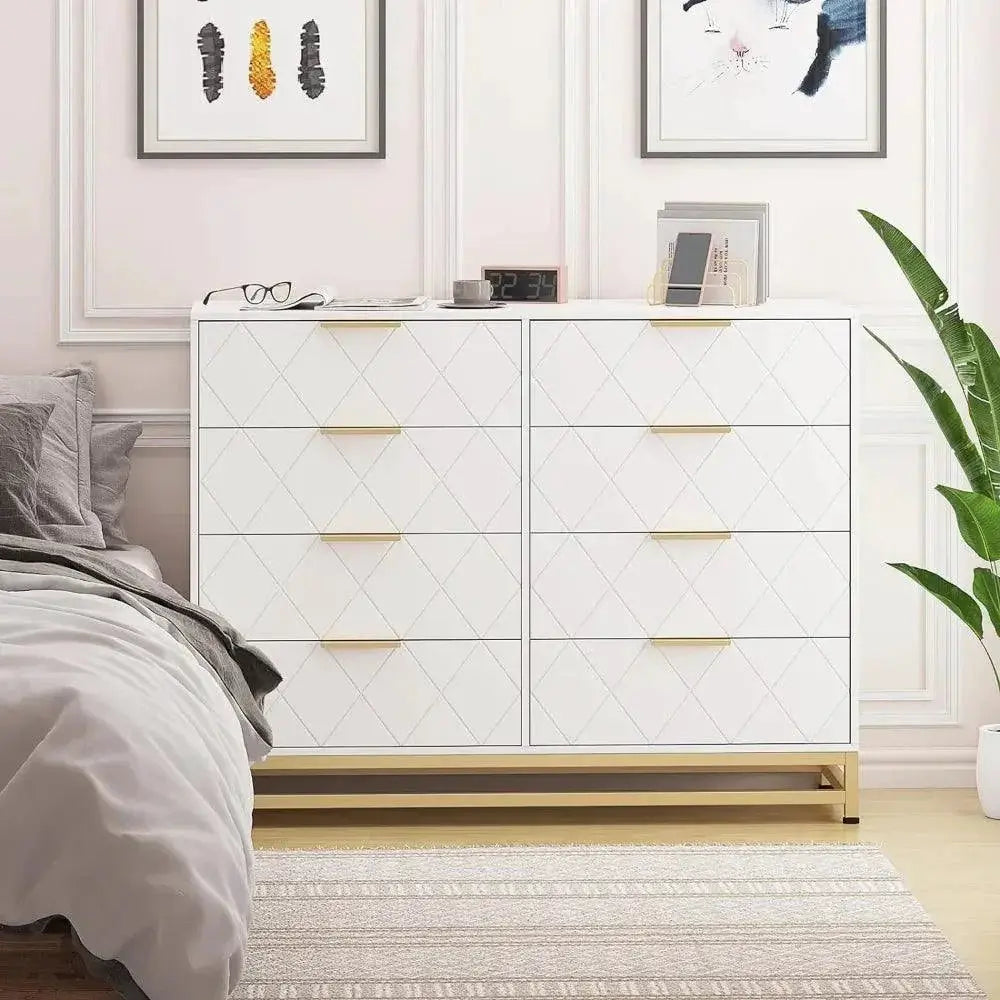 White Dresser With 8 Drawers For Bedroom Storage Solution