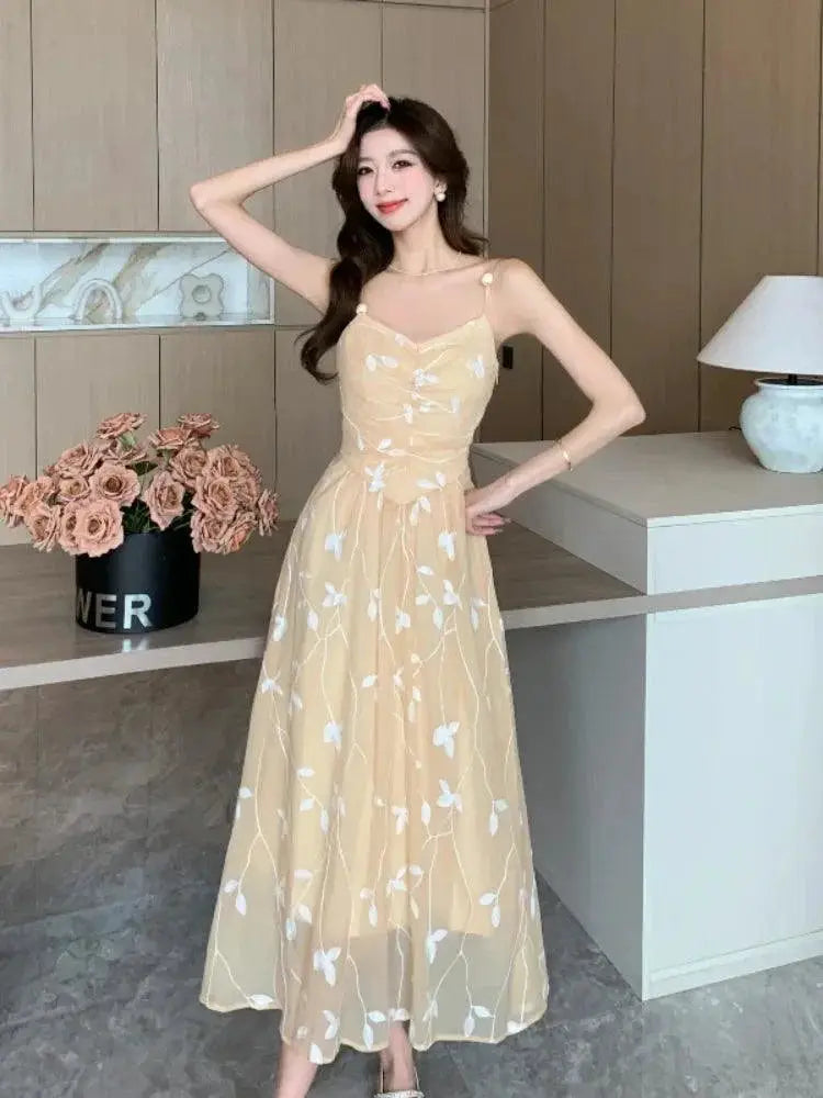 Summer Blossom Halter Dress Floral Midi Evening Wear