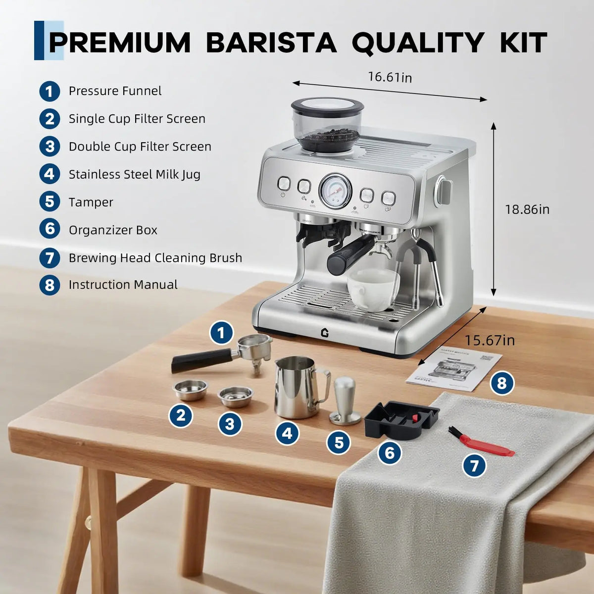 Coffee Machine with Grinder Stainless Steel Coffee Maker — product view 5