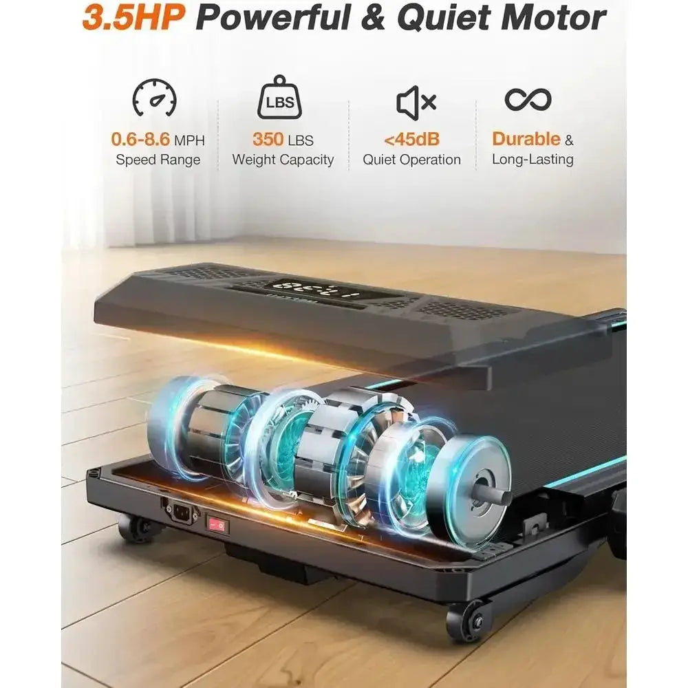 Adjustable Incline 4-in-1 Folding Treadmill, 3.5HP Quiet Desk Treadmill, 350 lbs Capacity Portable Walking Pad with App, Compact
