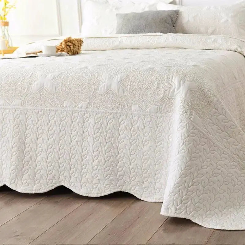 Nordic Embroidered Cotton Quilted Bedspread Summer Throw
