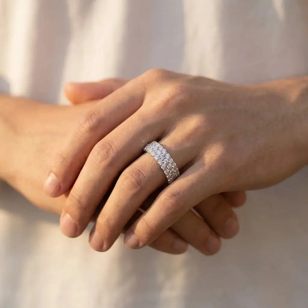 Moissanite Ring in Sterling Silver Triple Pave Setting — product view 4