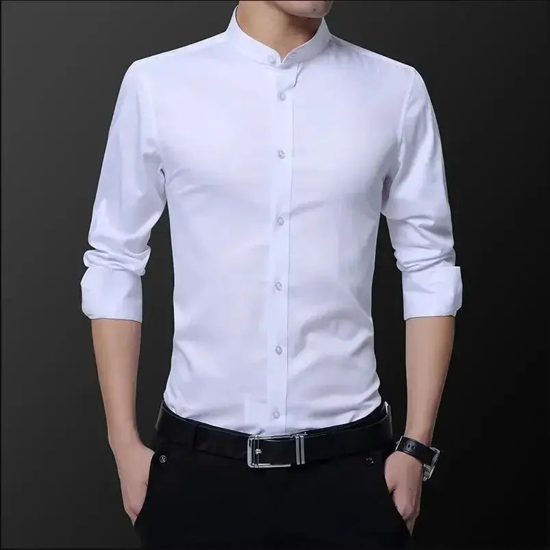 Black Male Stretch Long Sleeve Shirts High Quality