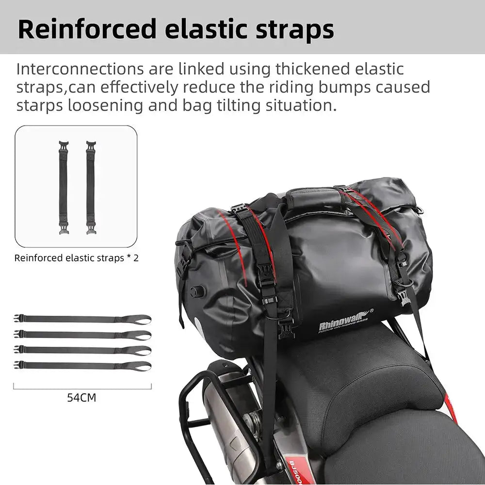 Rhinowalk Motorcycle Tail Bag Waterproof Rear Seat Bag 45L PVC Saddle Bag Durable Dry Luggage Outdoor Bag Motorbike Accessory