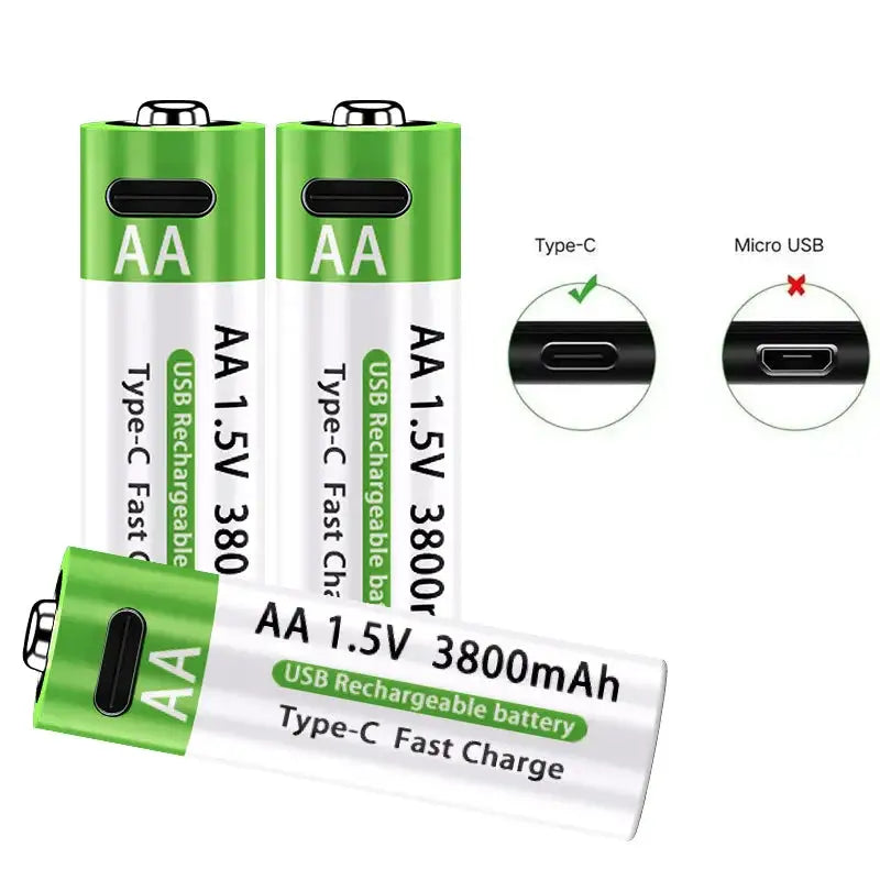 AA/AAA Rechargeable Battery 3000mAh/3800mAh Lithium Battery 1.5V Constant Voltage Fast Charging Type-C For Remote Mouse Toy Ect